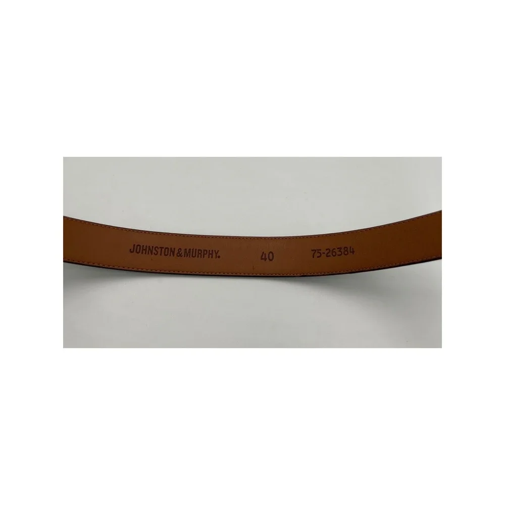 Johnston & Murphy Mens Dark Mahogany Leather Dress Belt 40 Brown 75-26384 Silver